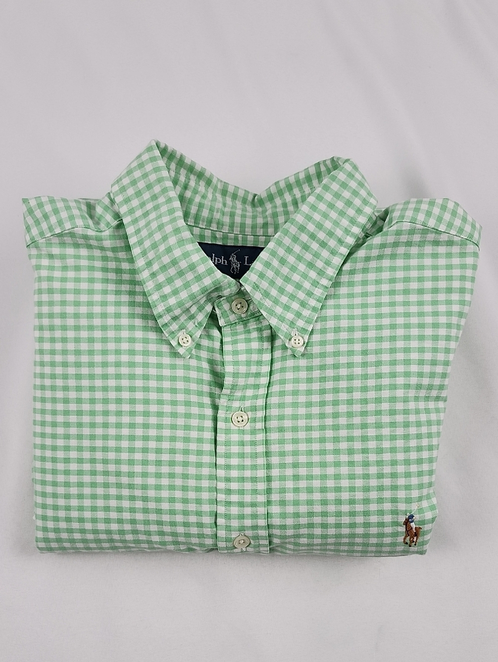 Ralph Lauren Classic Fit Green White Gingham Long Sleeve Button Down Shirt XL